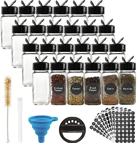 TUZAZO 24 Pcs Glass Spice Jars with Spice Labels, 4oz Square Seasoning Containers with Black Flap... | Amazon (US)
