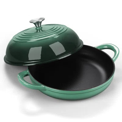 Dutch Oven, Round Enameled Cast Iron Dutch Oven, Dome Lid & Shallow Base, Matte Black Interior & Durable,(Forest Green) | Wayfair North America