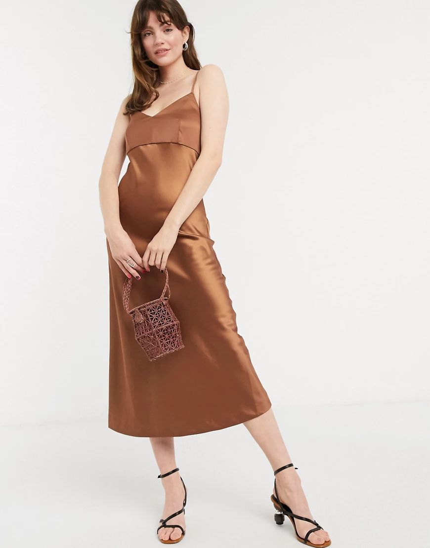 In Wear Kasya slinky slip dress in rust-Brown | ASOS (Global)