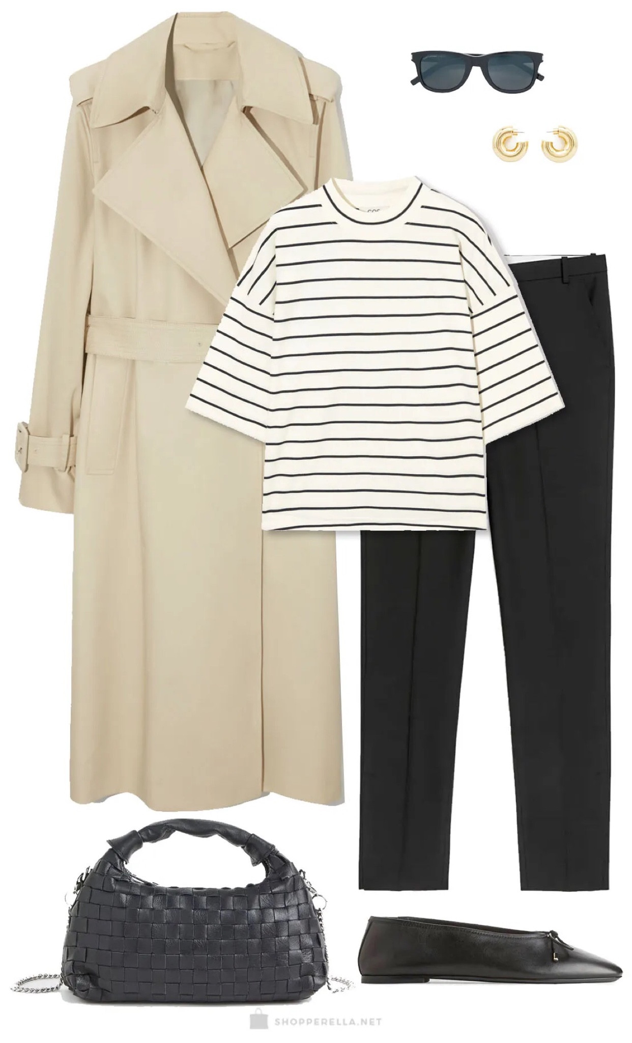 This beige trenchcoat is perfect to wear for spring and summer. In this look we combined it with a striped shirt + black trousers and flats. #casual #style #ootd #simple

#LTKeurope #LTKstyletip #LTKfit