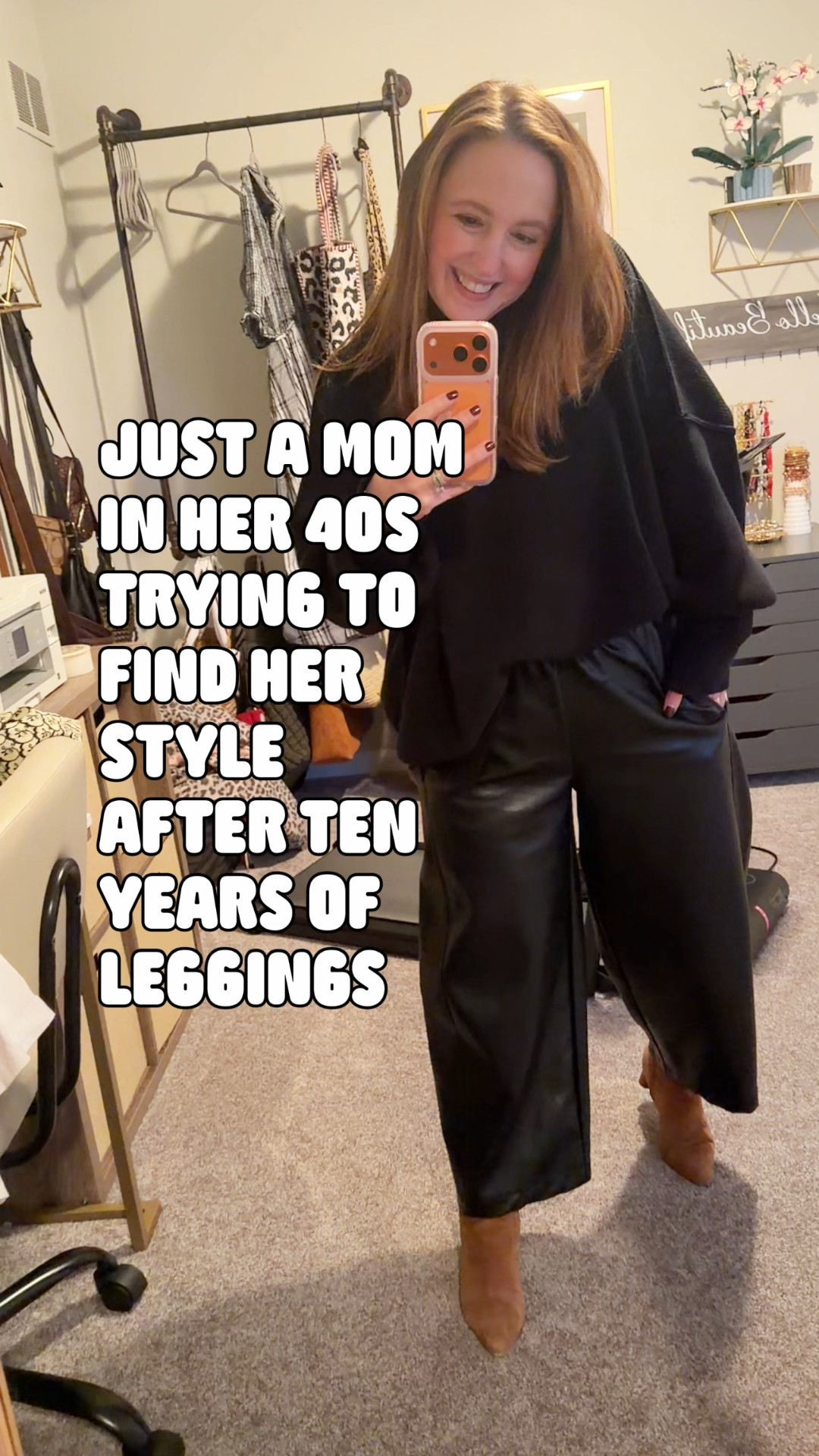 This was a favorite outfit! 

These faux leather pants are a barrel style (I did need to shorten them).  They do run on the bigger side.  I’m wearing a medium.

The sweater is a Free People Easy Street tunic.

#LTKootd #LTKdayinmylife #LTKOver40