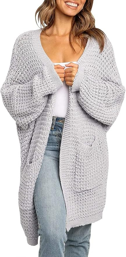YIBOCK Womens Kimono Long Batwing Sleeve Open Front Chunky Cable Knit Cardigan Sweater | Amazon (US)