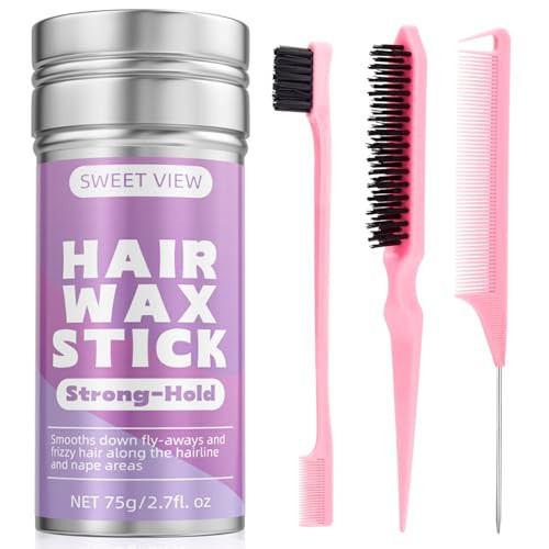 SWEET VIEW Hair Wax Stick & Slick Back Hair Brush for Tame Flyaways, Frizz, Sleek Ponytail, Buns | Pomade/Balm/Gel Stick for Woman, Styling Accessories for Girls, Kids | Amazon (US)
