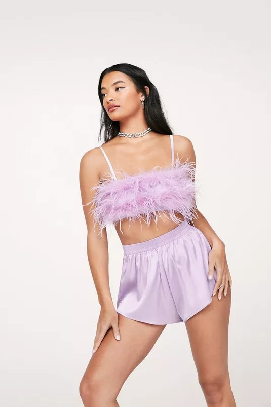 Satin Feather Cami Top and Short Pajama Set | Nasty Gal (US)