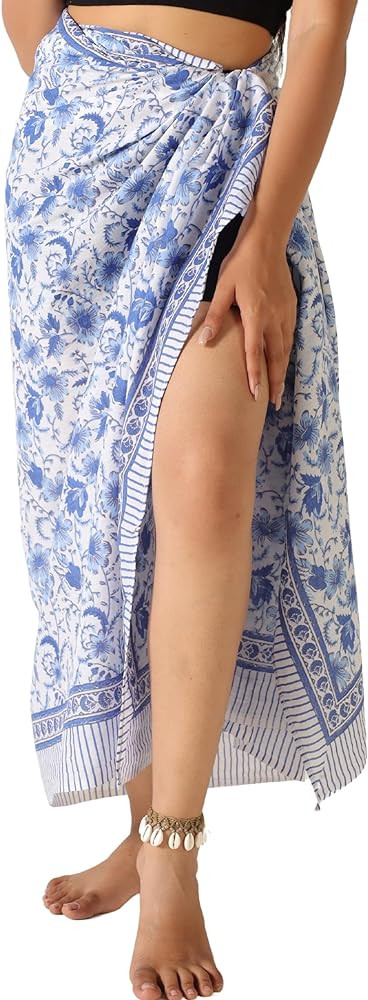 100% Cotton Sarong Coverup for Women Indian Hand Block Print Swimsuit Pareo Wrap Skirt Beach Biki... | Amazon (US)