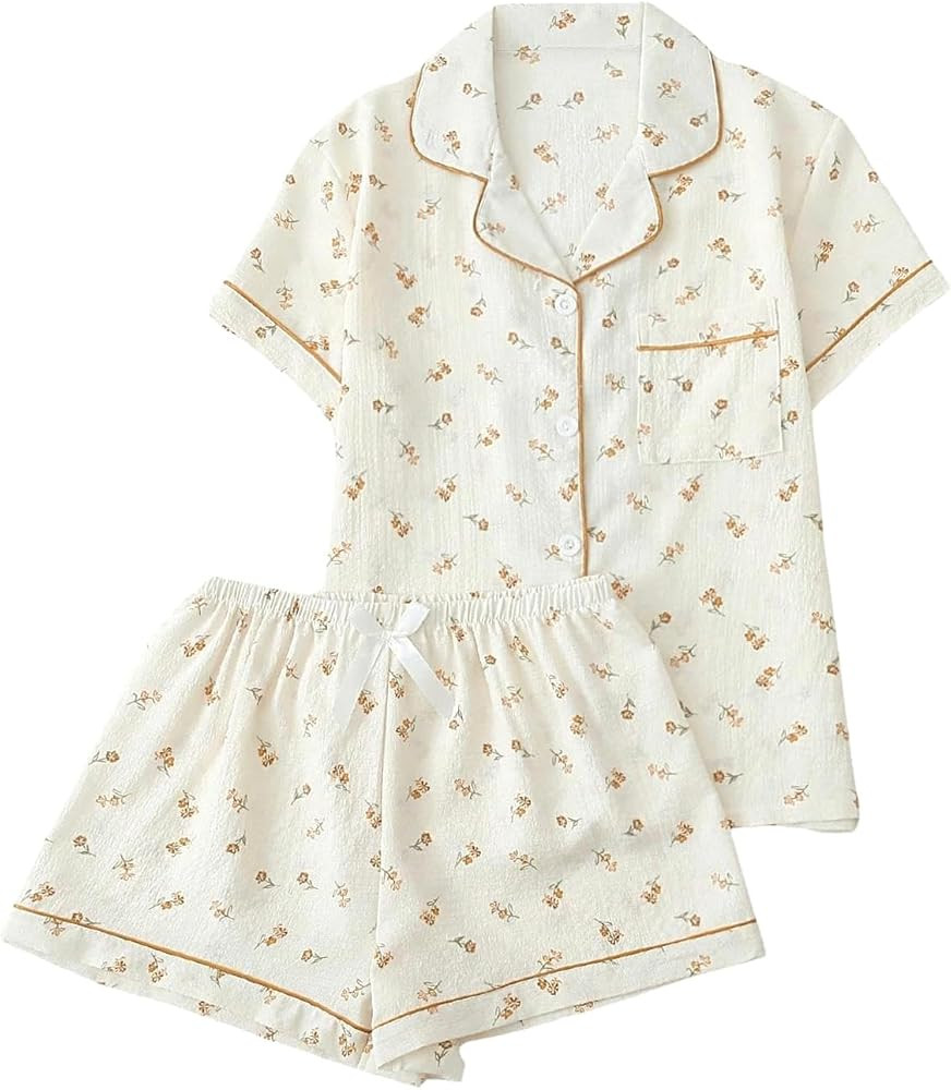 Remidoo Women's Striped Pj Set Short Sleeve 2 Piece Button Up Pajamas Sleepwear | Amazon (US)