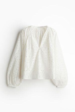 Broderie anglaise blouse - Blue - Ladies | H&M GB | H&M (UK, MY, IN, SG, PH, TW, HK)