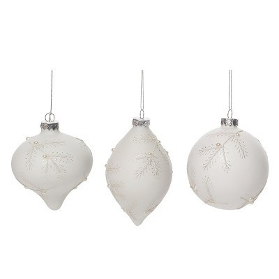 Transpac Glass White Christmas Pine Needle Ornament Set of 3 4.5 in Tree Ornaments for Holiday Decor | Target