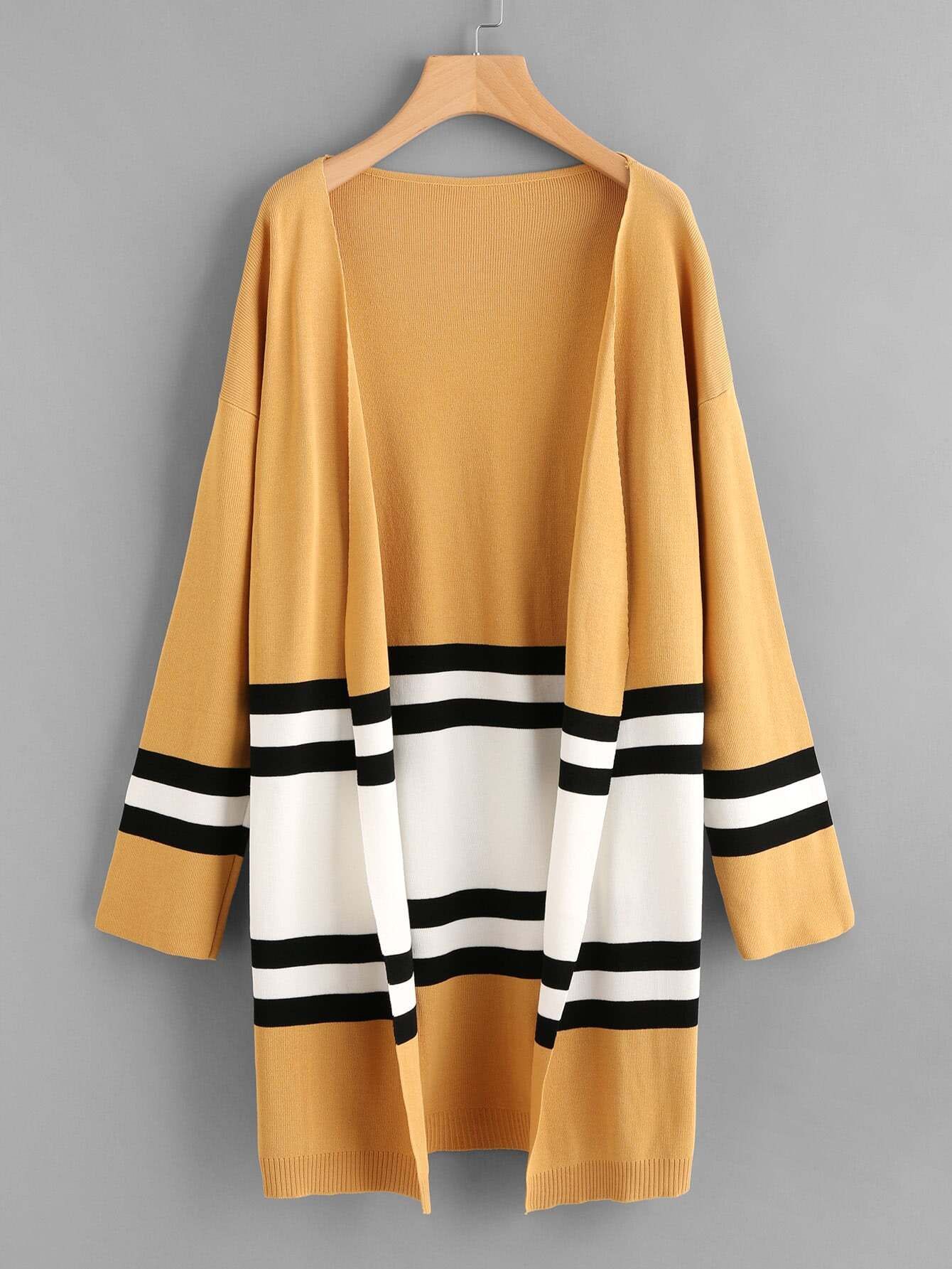 Contrast Stripe Panel Drop Shoulder Jersey Cardigan | SHEIN