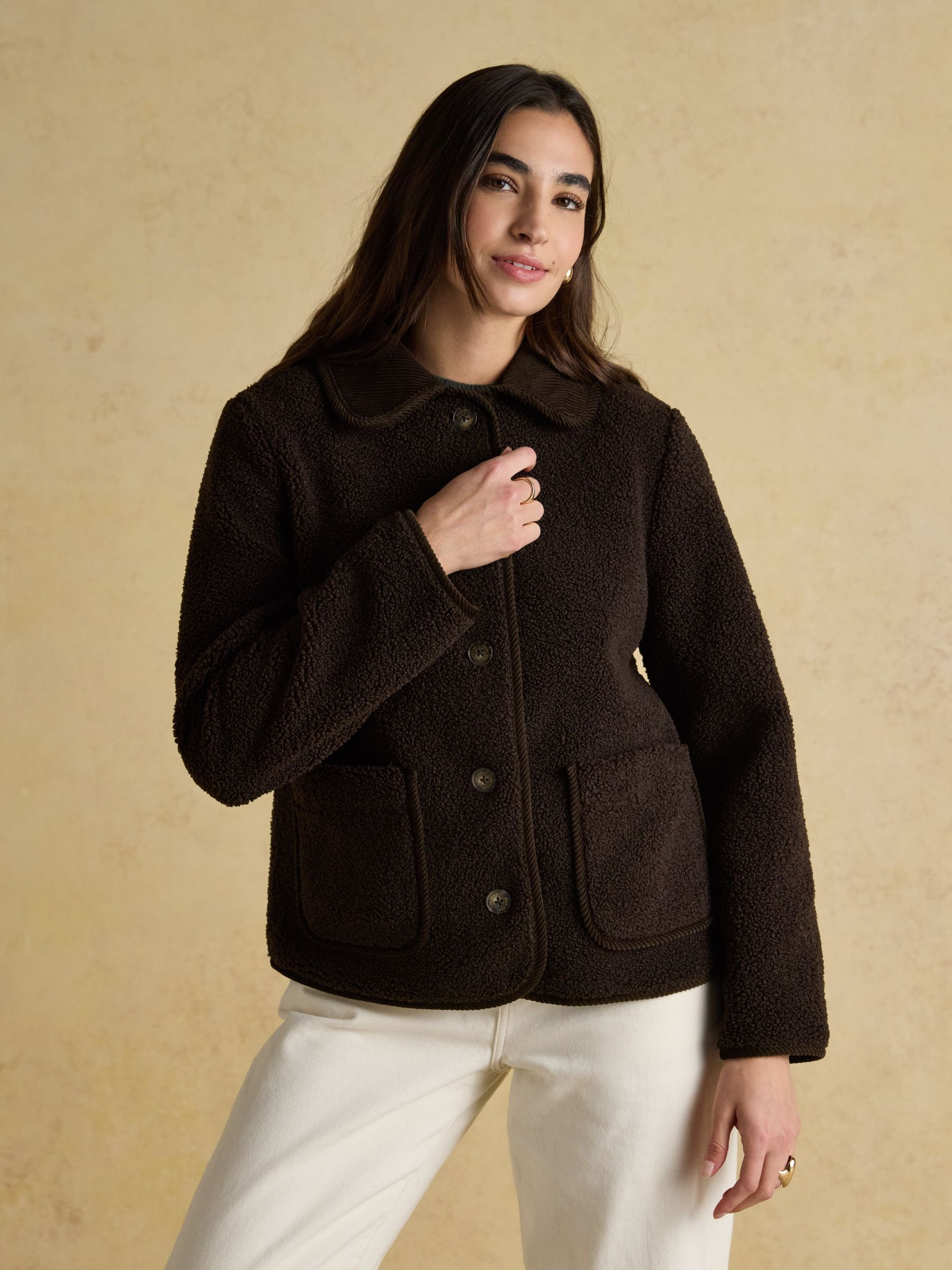 Sadie Chocolate Brown Collared Fleece Jacket | Joules | Joules