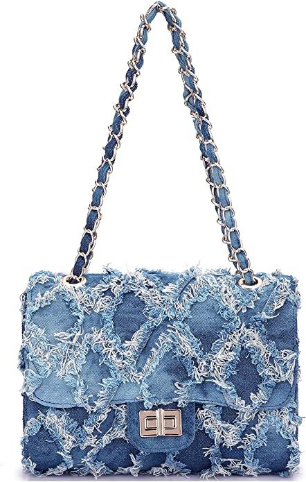 Women Small Shoulder Bags Quilted Crossbody Distressed Jean Denim Purse Evening Bag Clutch Handba... | Amazon (US)