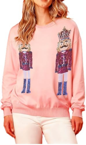 Yiulangde Ugly Christmas Sweater for Women 2025 Cute Sequin Nutcracker Sweatshirt Sparkly Funny Graphic Shirts Pullover Tops | Amazon (US)