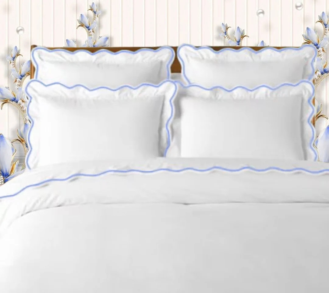 Pushp Linen 100% Cotton Scalloped 400TC Sateen Hotel Stitch Duvet Cover Set With Scalloped Embroi... | Etsy (US)