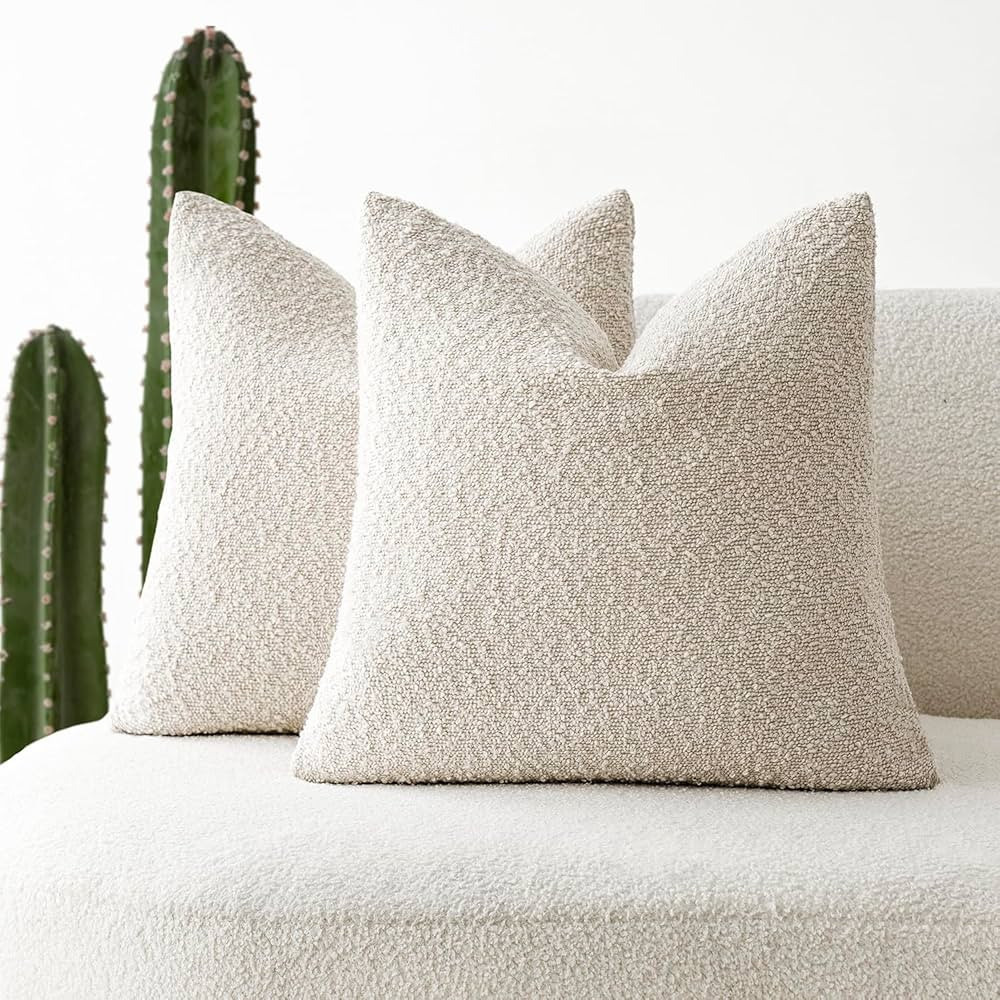 Foindtower Pack of 2, Decorative Textured Boucle Throw Pillow Covers Accent Solid Pillow Cases Co... | Amazon (US)