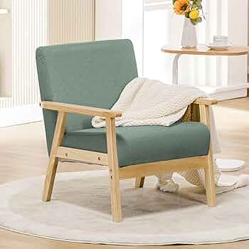 COMHOMA Mid Century Modern Accent Chair, Upholstered Armchair Chair with Solid Wood Armrests, Lin... | Amazon (US)