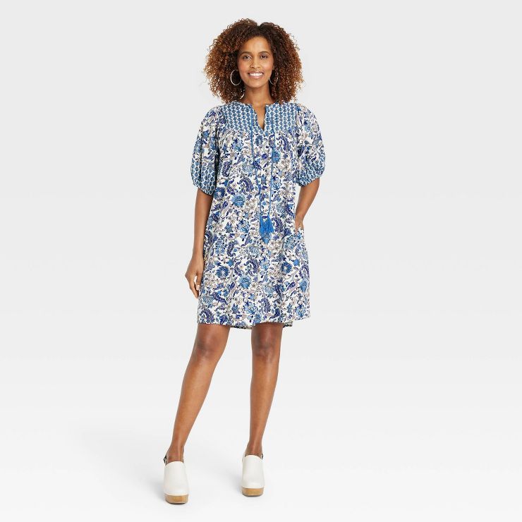 Women&#39;s Short Sleeve A-Line Dress - Knox Rose&#8482; Berry Pink Floral S | Target