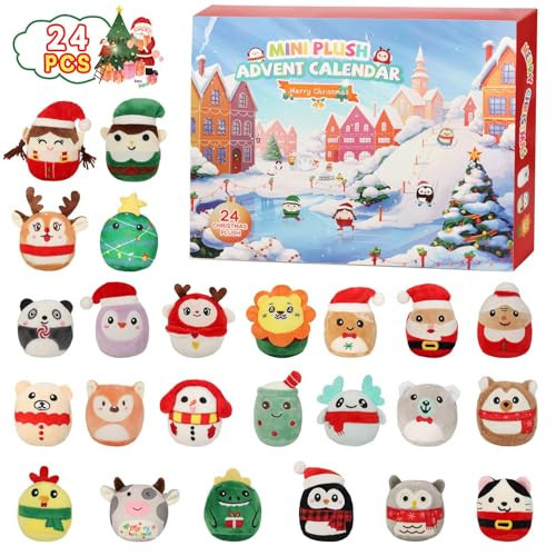 Advent Calendar 2025 with Cute Plush Toys - 24 Days Surprise Plush Advent Calendar Contains 24 Collectible 3.15in Kawaii Squishy Plushies, Soft Mini Stuffed Animal Christmas Gift for Kids Teen Boys Girls Adult | Amazon (US)