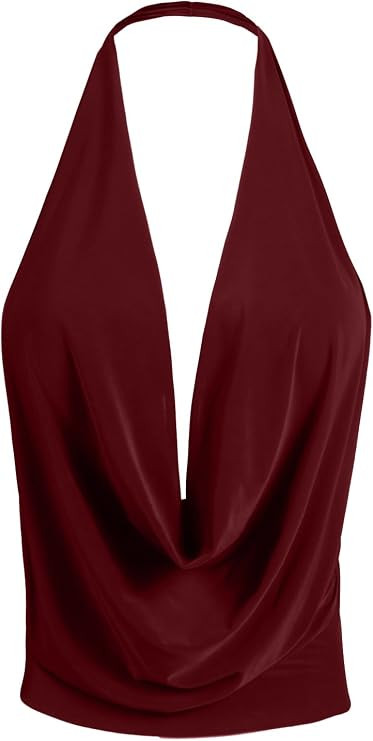 YOKO SHOP Women's Sexy Lightweight Deep V Neck Low Cut Halter Top & Dress | Amazon (US)
