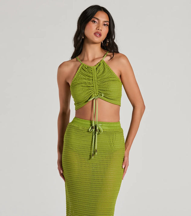 Sunny Chic Halter Ruched Crochet Crop Top | Windsor Stores