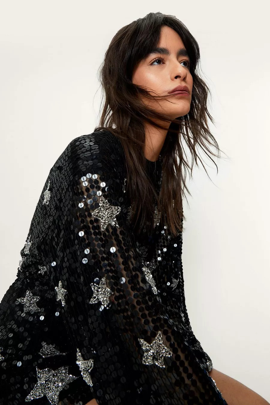 Sequin Star Print Belted Mini Dress | Nasty Gal (US)