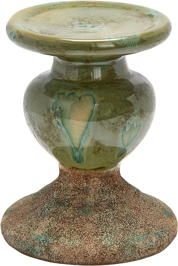 Creative Co-Op 2-Tone Sculptural Terracotta Pillar Candle Holder, Distressed Green | Amazon (US)