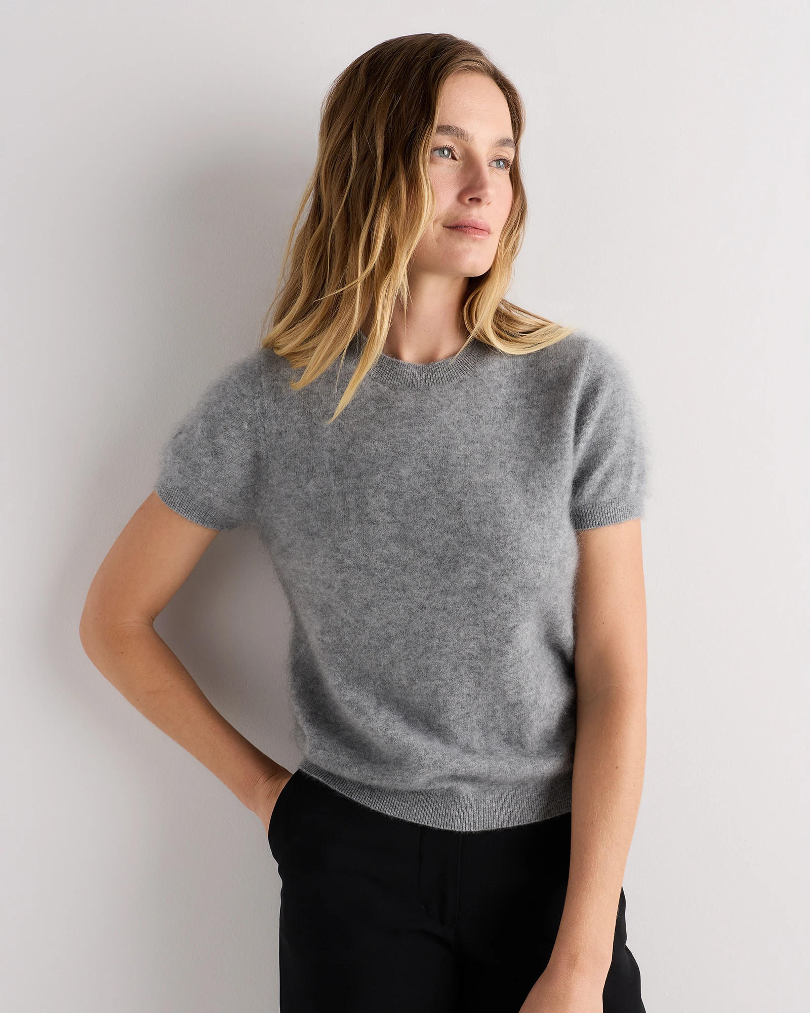 Quince | Women's Brushed Cashmere T-Shirt in Heather Grey, Size XS | Quince