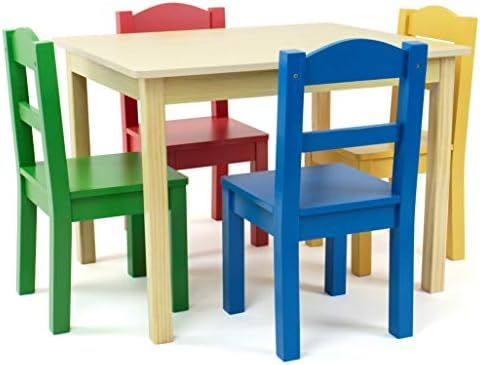 Humble Crew Collection Kids Wood Table & 4 Chair Set, Natural/Primary | Amazon (US)