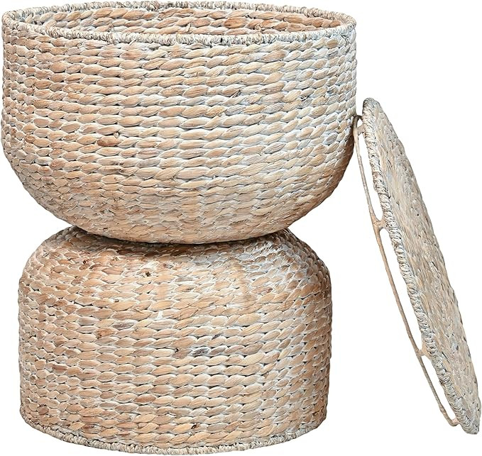happimess SAT1000C Bhola 18" Hourglass Handwoven Hyacinth Storage Accent Table with Lid for Stora... | Amazon (US)