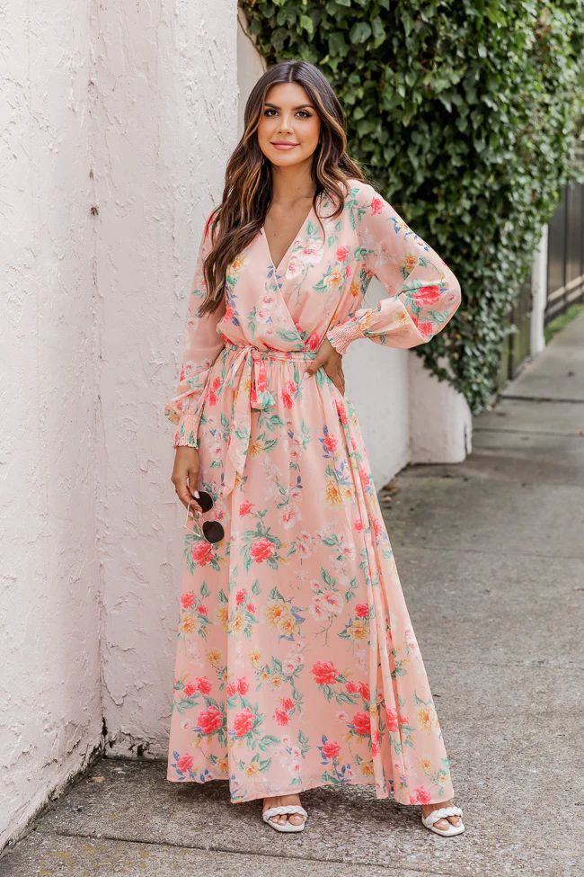 Cocktails at Sunset Floral Maxi Peach Dress | Pink Lily