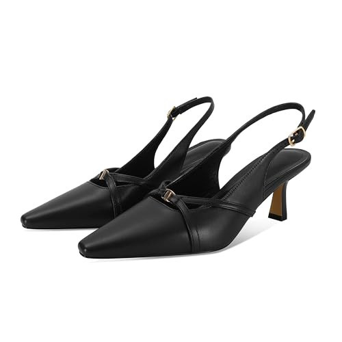 SOVANYOU Kitten Heel Pumps Pointed Toe Heels for Women Black Slingback Heels with Buckle Strap Dressy Party Work Pumps Shoes | Amazon (US)