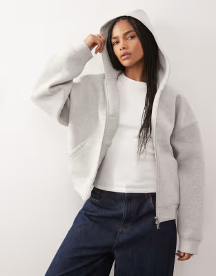 Weekday Scarlet oversized zip through hoodie in grey melange in scuba-style fabric | ASOS | ASOS (Global)