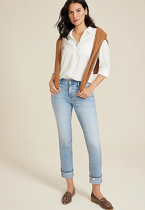 m jeans by maurices™ Cuffed High Rise Slim Straight Ankle Jean | Maurices