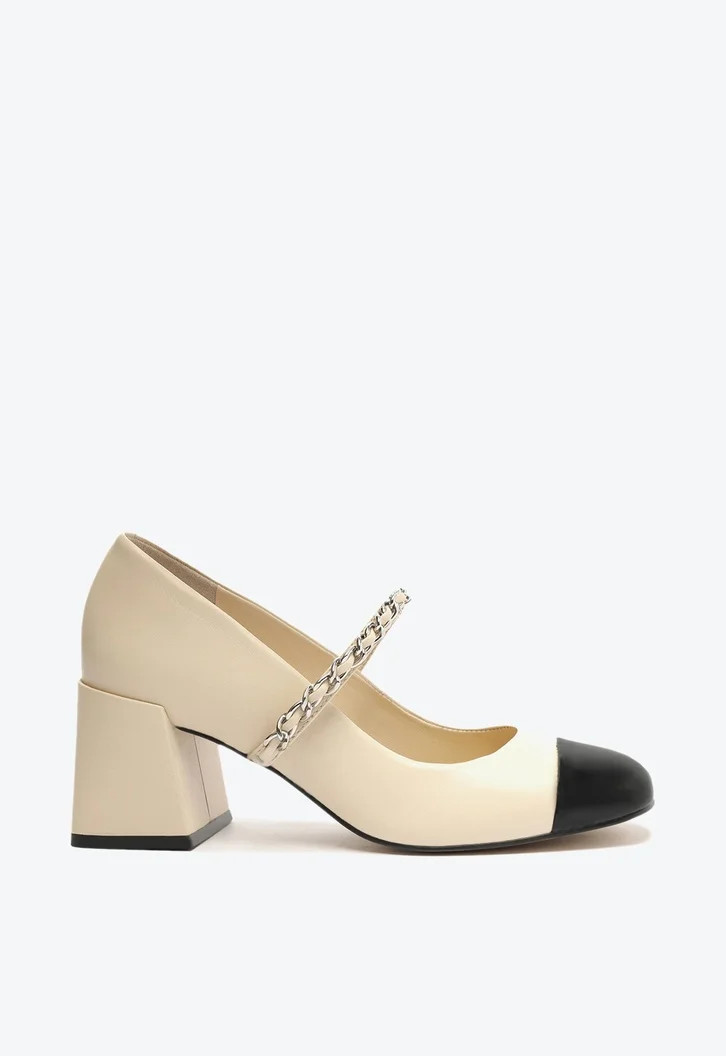 Sapato Off-white Arezzo Boneca Couro Salto Bloco Tira Corrente | ZZ Mall (BR)