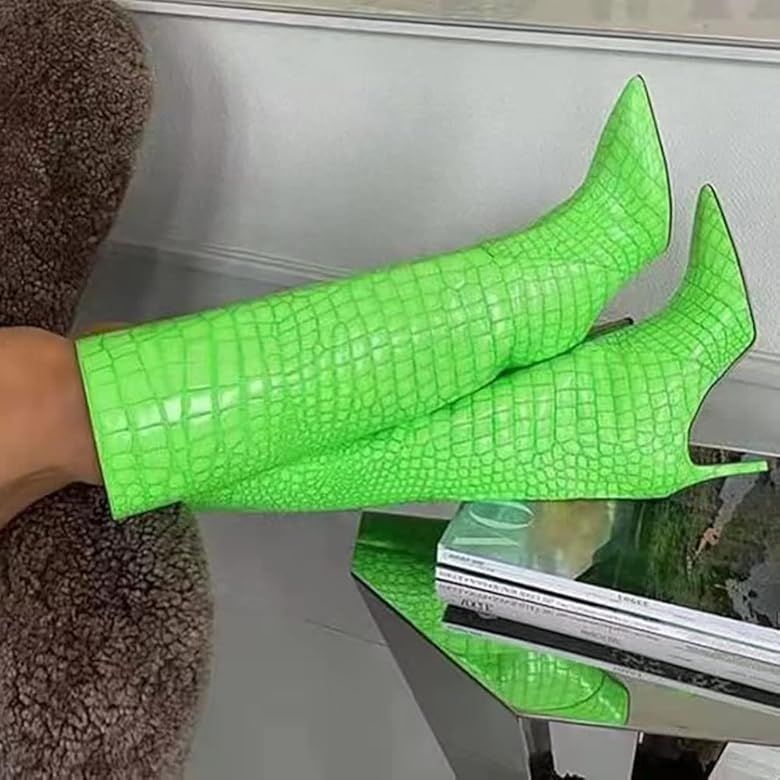 Ohichiic Solace Neon Patent Faux Croc Print Knee High Boots | Amazon (US)