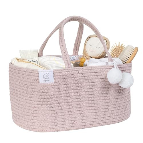 fephas Baby Diaper Caddy Organizer- Rope Nursery Storage Bin- Portable Diaper Storage Basket for Changing Table and Car- Perfect Baby Shower & Registry Gift (Vintage Rose) | Amazon (US)