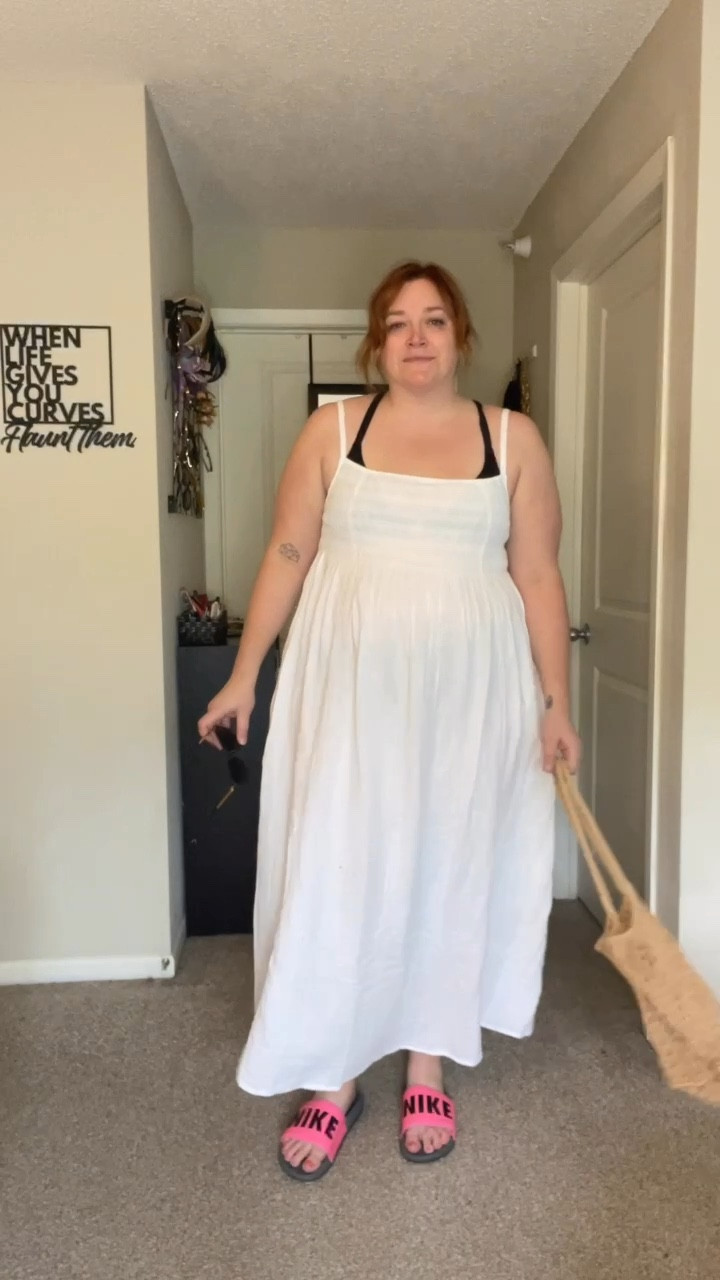 A white dress that goes from pool to party 🎉
Bikini top is from POPVIL otherwise everything else is linked.

I’m a pear shape 16 top and 18 bottom wearing an XXL in the dress (think I could easily size down too for a more fitted look).

#LTKSwim #LTKSeasonal #LTKPlusSize