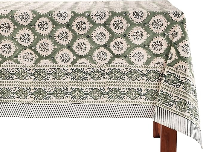 ATOSII Kari Green 100% Cotton Square Boho Summer Tablecloth, Block Print Floral Table Cloth Linen... | Amazon (US)