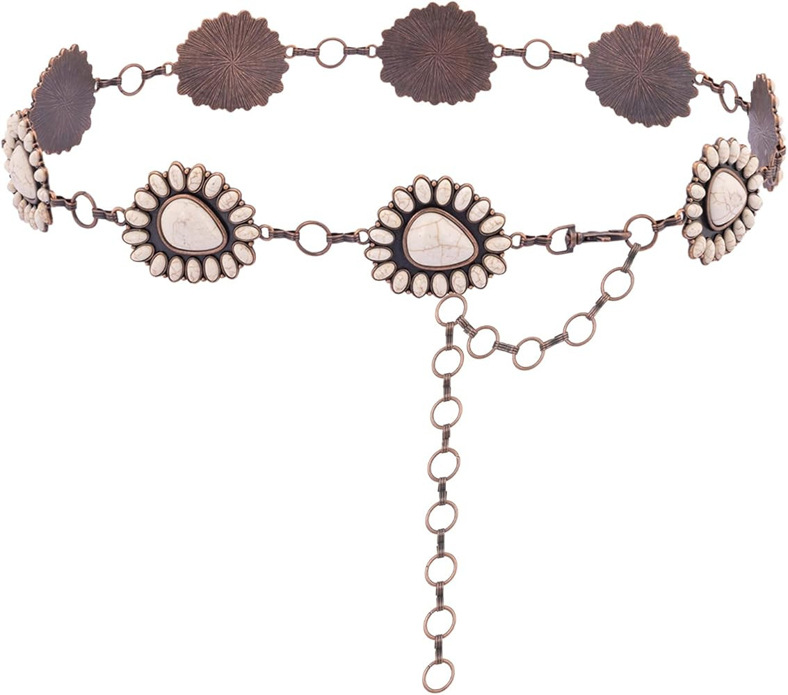 Rustic Couture's Womens Western Cowgirl Chain Belt Rustic Concho Metal Waist Belts | Amazon (US)