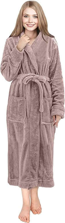 NY Threads Women Fleece Shawl Collar Bathrobe - Plush Long Robe | Amazon (US)
