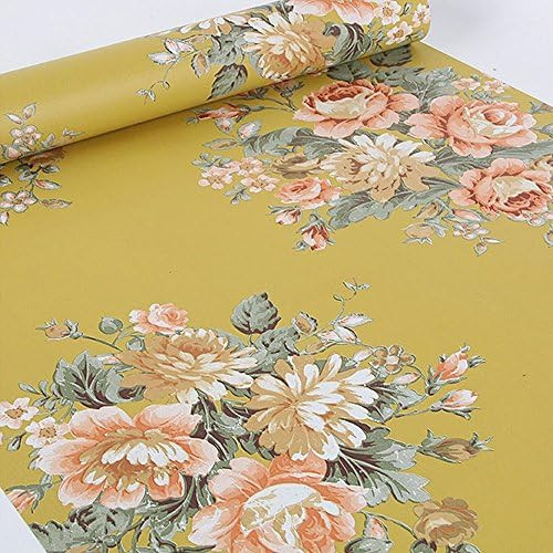 Yifely Vintage Peony Floral Shelving Paper Dark Yellow Peel & Stick Shelf Liner Dresser Drawer St... | Amazon (US)