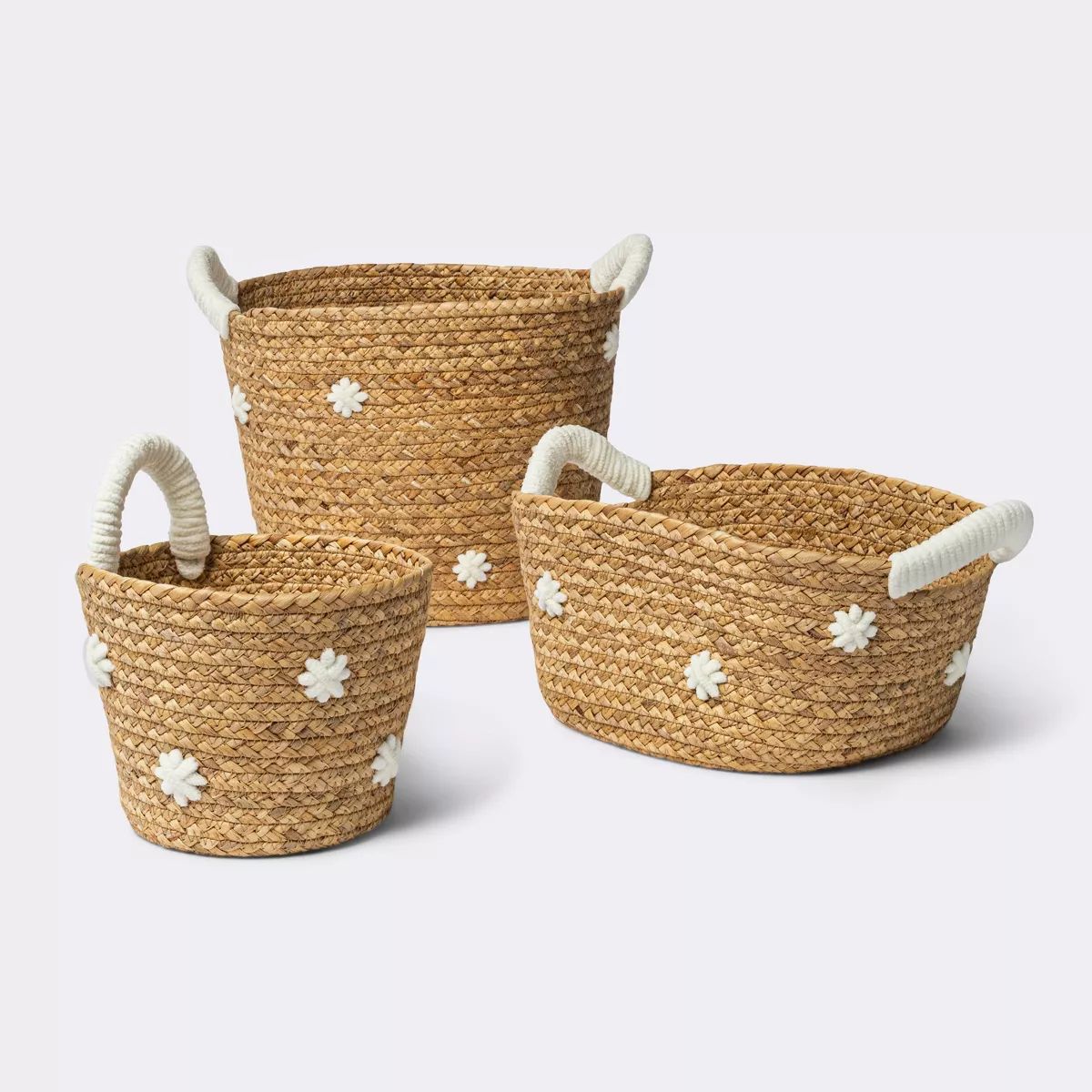 Braided Water Hyacinth with Tufted Embroidery Square Storage Basket - Cloud Island™ | Target
