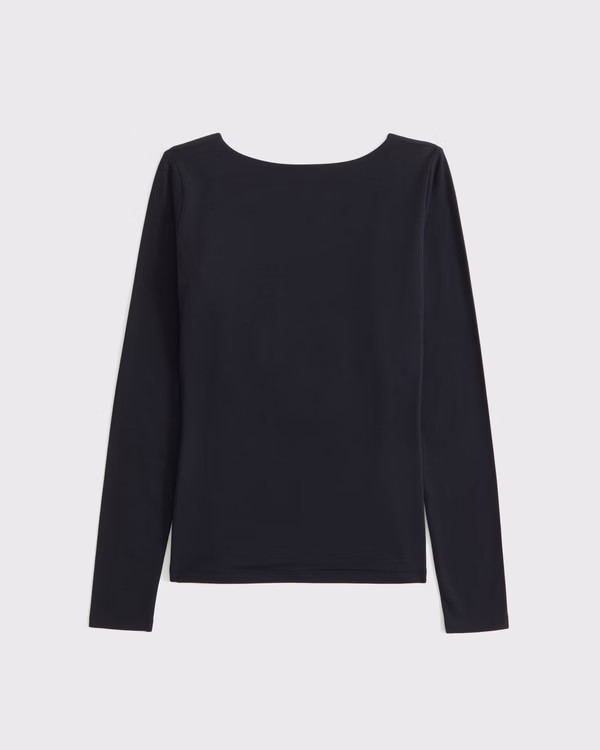 Women's Long-Sleeve Draped Cowl Back Top | Women's Tops | Abercrombie.com | Abercrombie & Fitch (US)
