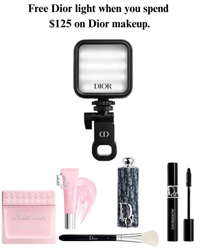 Free Dior light when you spend $125 and do your makeup or skin care, mascara, lip, oil, lip, gloss, moisturizer, eyeliner, blush, bronzer, highlighter, primer, beauty.

#LTKSaleAlert #LTKBeauty #LTKselfcare