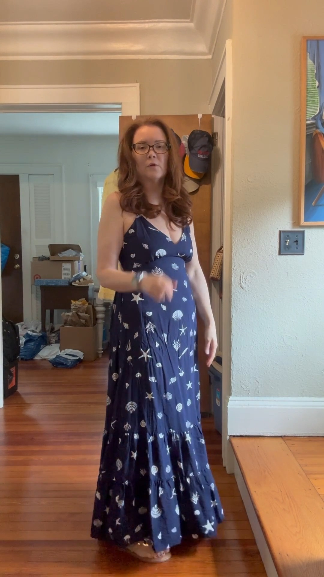 Beautiful navy blue maxi dress with figure hugging hourglass shaping.  Adjustable straps. Fits TTS.  Seashell print perfect for vacation and summer outings!  Comes in red fish print and solids too!  

#LTKSummerEdit #LTKMidsize #LTKFindsUnder50