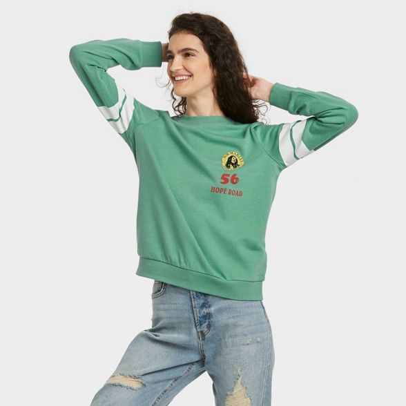 Women's Bob Marley Varsity Graphic Sweatshirt - Green | Target