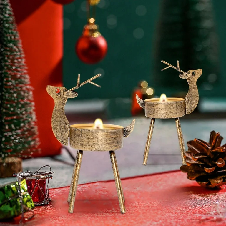 Zmeidao Reindeer Tea Light Candle Holders, Christmas Table Topper Decor Iron Metal Candle Standin... | Walmart (US)