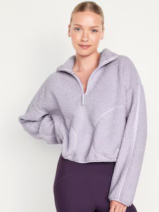 Cropped Sherpa 1/4-Zip Pullover for Women | Old Navy (US)