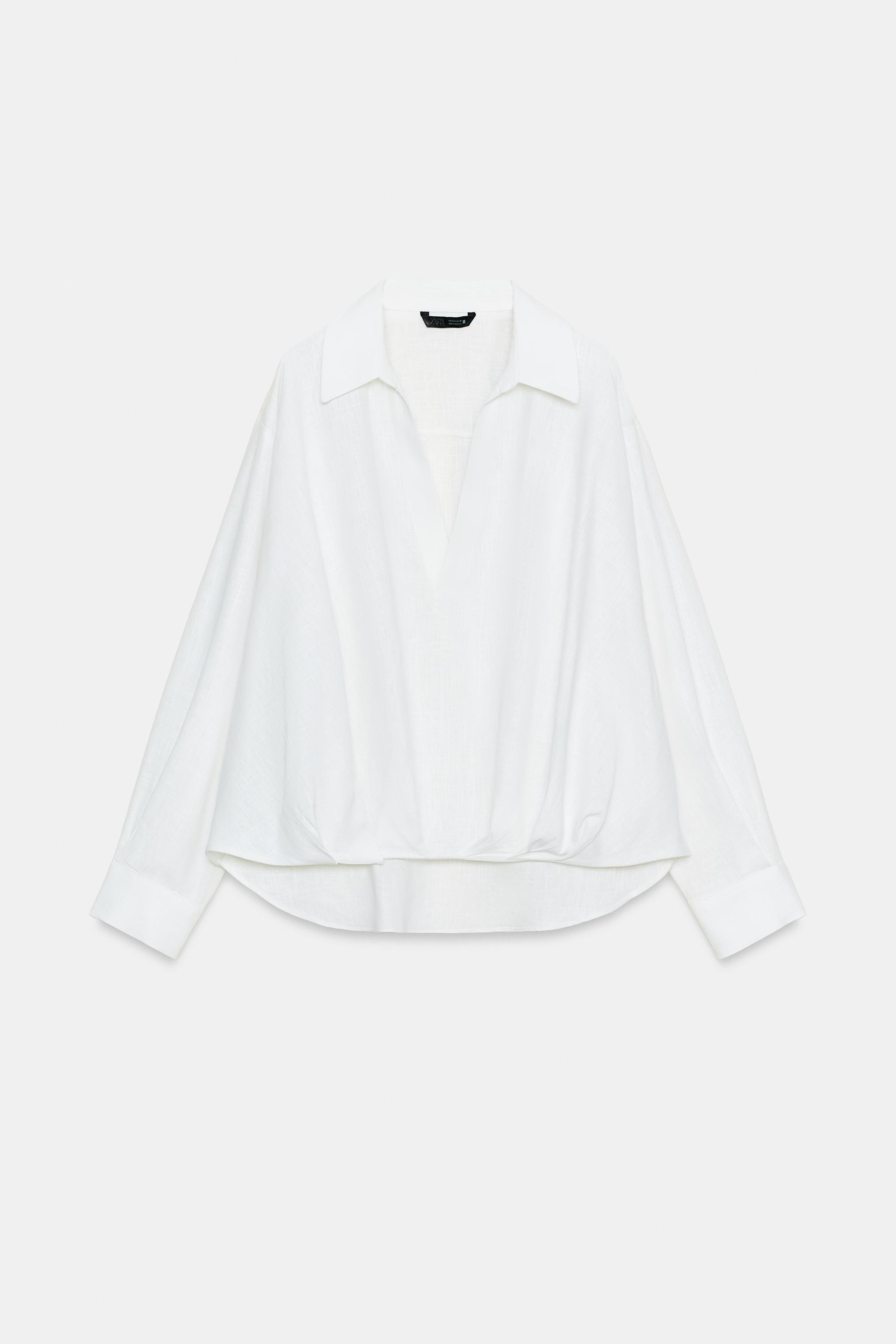 LINEN BLEND SHIRT WITH PUFFED HEM | Zara US