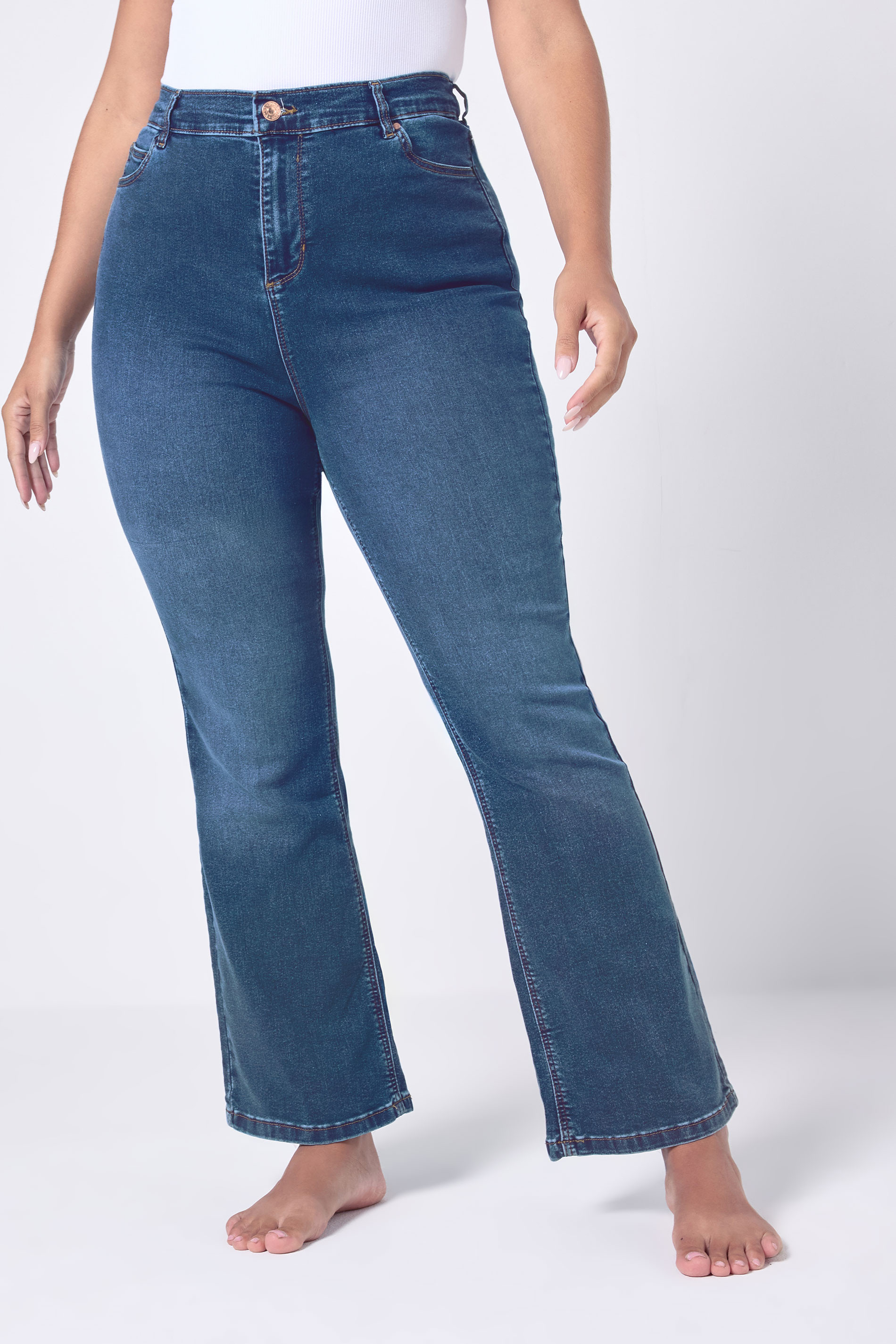 YOURS Plus Size Mid Blue Bootcut Stretch ISLA Jeans | Yours Clothing UK