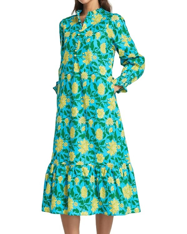 Women Fall Dresses 2025 Casual Puff Long Sleeve Mock Neck Midi Dress Floral Long Dress | Amazon (US)